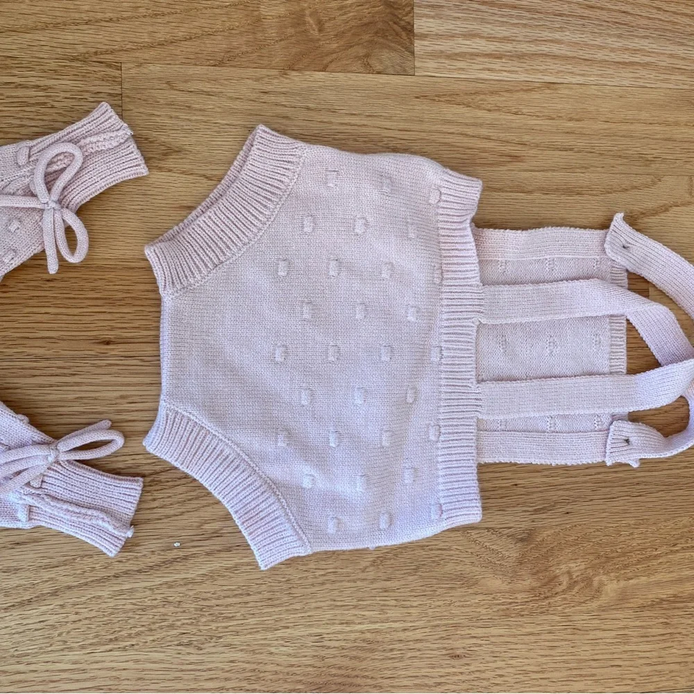 Pink Knitted Baby Romper and Booties Set